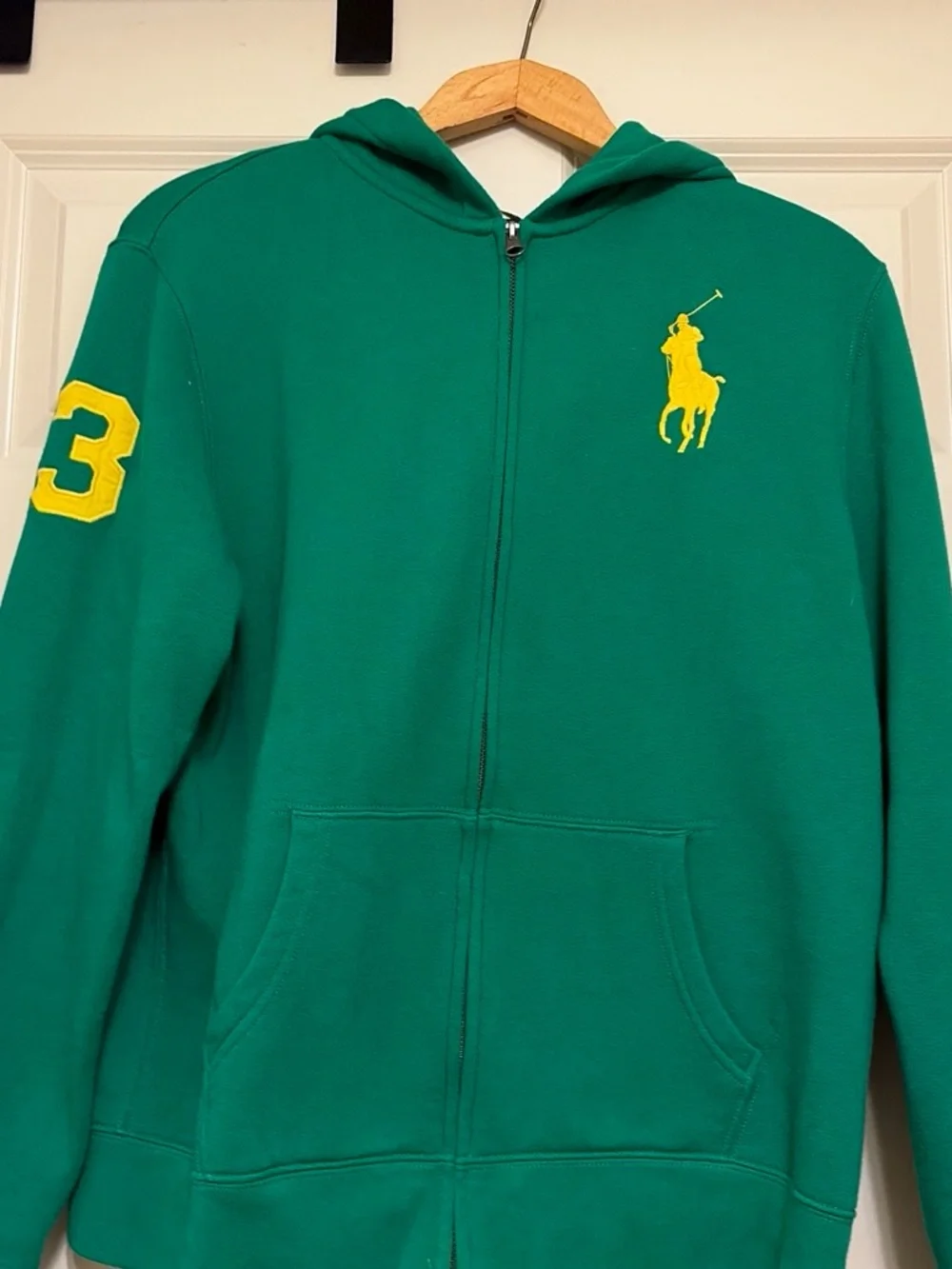 Ralph Lauren Green Zip-Up Hoodie with Yellow Polo Motif